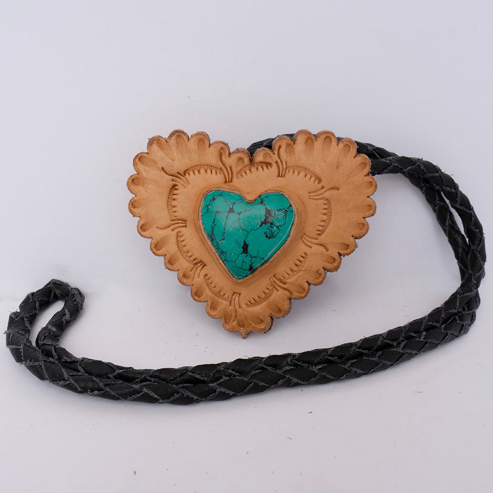 American Darling ADJW104A Braided Genuine Leather Jewelry Necklace with Leather Concho