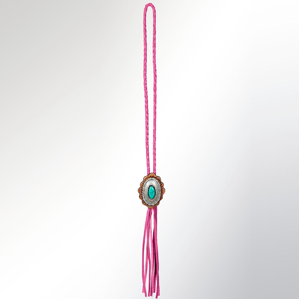 American Darling ADJW106E Braided Genuine Leather Jewelry Necklace with Concho