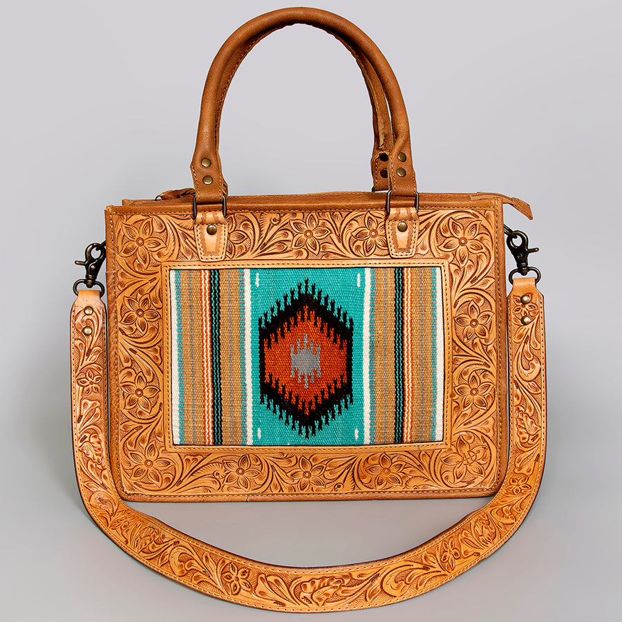American Darling Tote Bag Hand Tooled Floral Carved Saddle Blanket Genuine Leather Western Purse with YKK Zipper