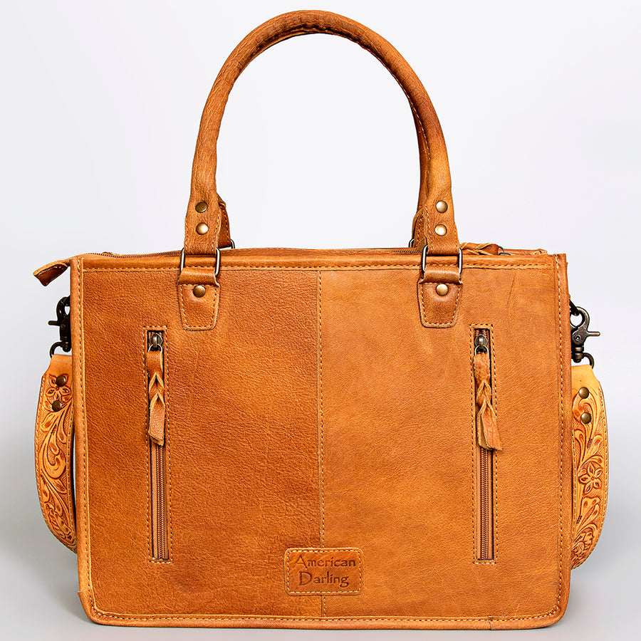 American Darling Tote Bag Hand Tooled Floral Carved Saddle Blanket Genuine Leather Western Purse with YKK Zipper
