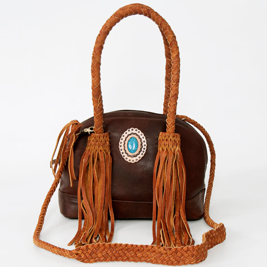 American Darling Tote Bag, Genuine Hair-On Cowhide & Leather Western Purse with Turquoise Stone & Braided Handles