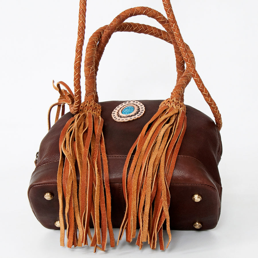American Darling Tote Bag, Genuine Hair-On Cowhide & Leather Western Purse with Turquoise Stone & Braided Handles