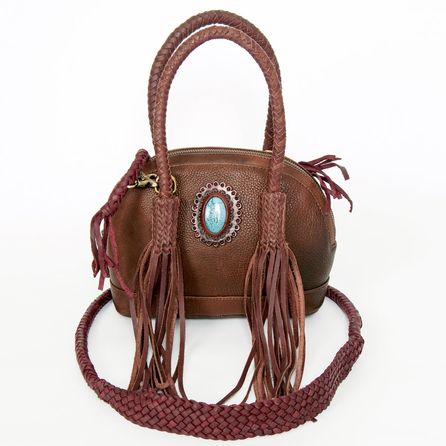 American Darling Tote Bag, Genuine Hair-On Cowhide & Leather Western Purse with Turquoise Stone & Braided Handles