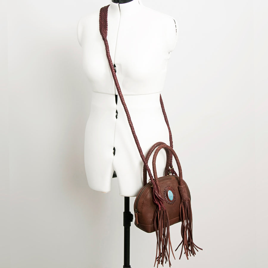 American Darling Tote Bag, Genuine Hair-On Cowhide & Leather Western Purse with Turquoise Stone & Braided Handles