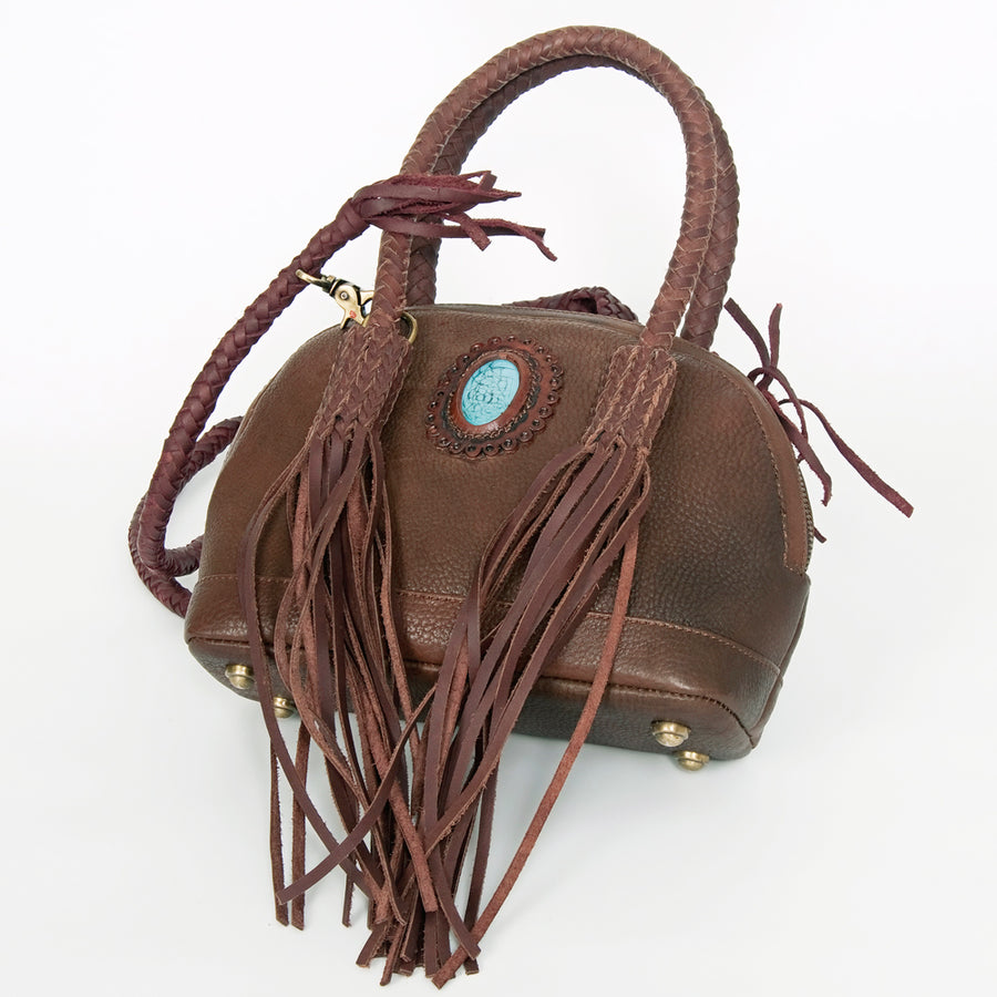 American Darling Tote Bag, Genuine Hair-On Cowhide & Leather Western Purse with Turquoise Stone & Braided Handles