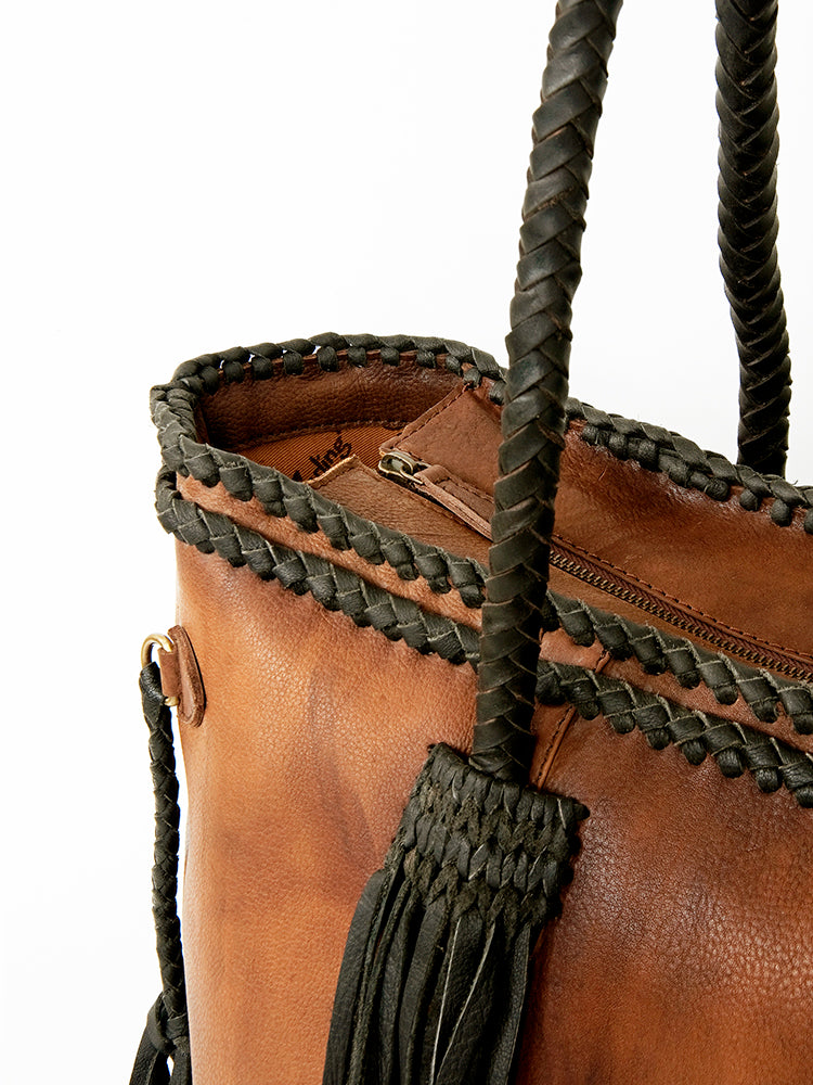 American Darling Tote Bag, Handcrafted Genuine Vegetable-Tanned Leather Western Purse with Braided Handles & Fringes