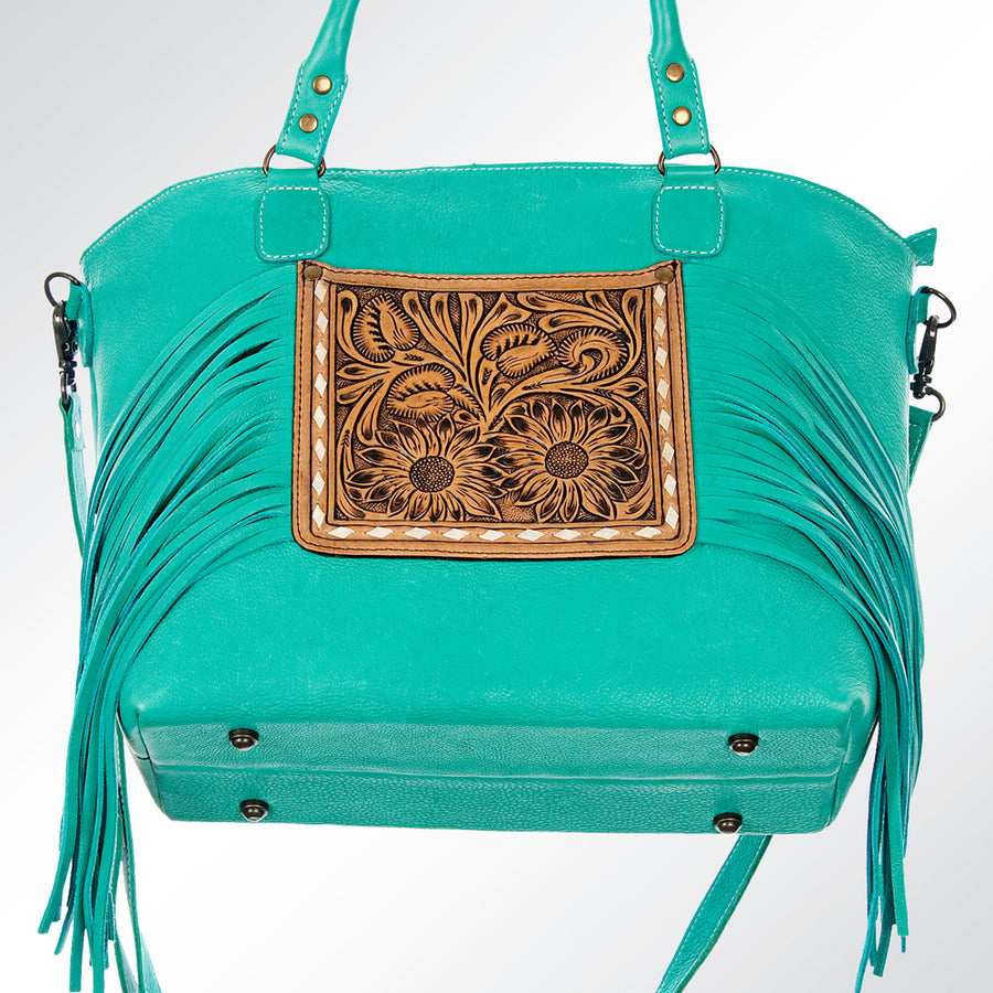 American Darling Tote Bag Hand Tooled Floral Carved Genuine Leather Western Purse with Fringes & YKK Zipper