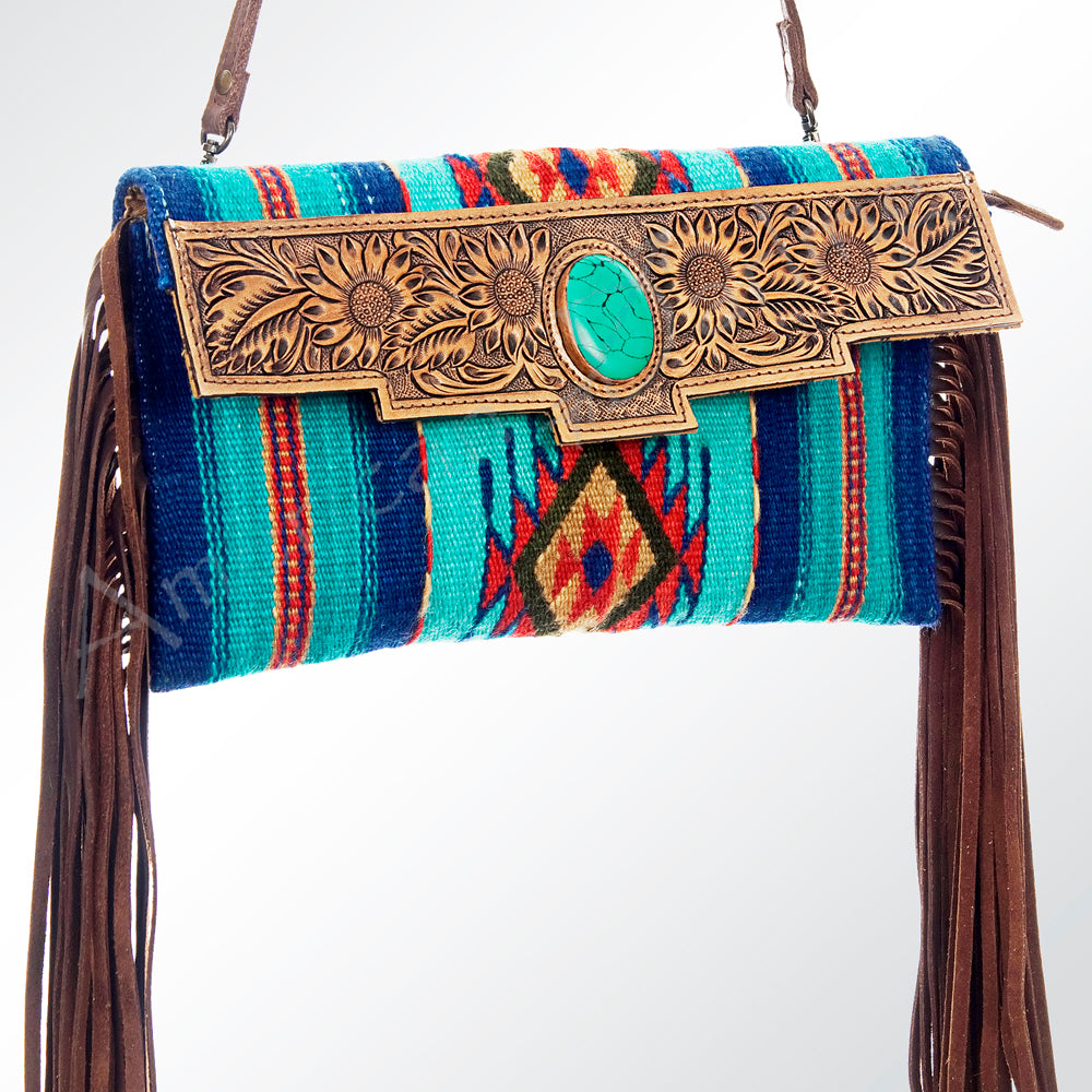 American Darling Cross Body Saddle Blanket Fabric Genuine Leather Western Women Bag Handbag Purse |College Casual Travel Bags