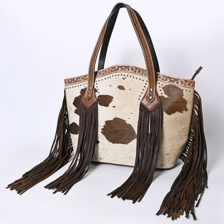American Darling Western Hair-On Cowhide Tote Bag - Handcrafted Fringed Leather - Uhorse