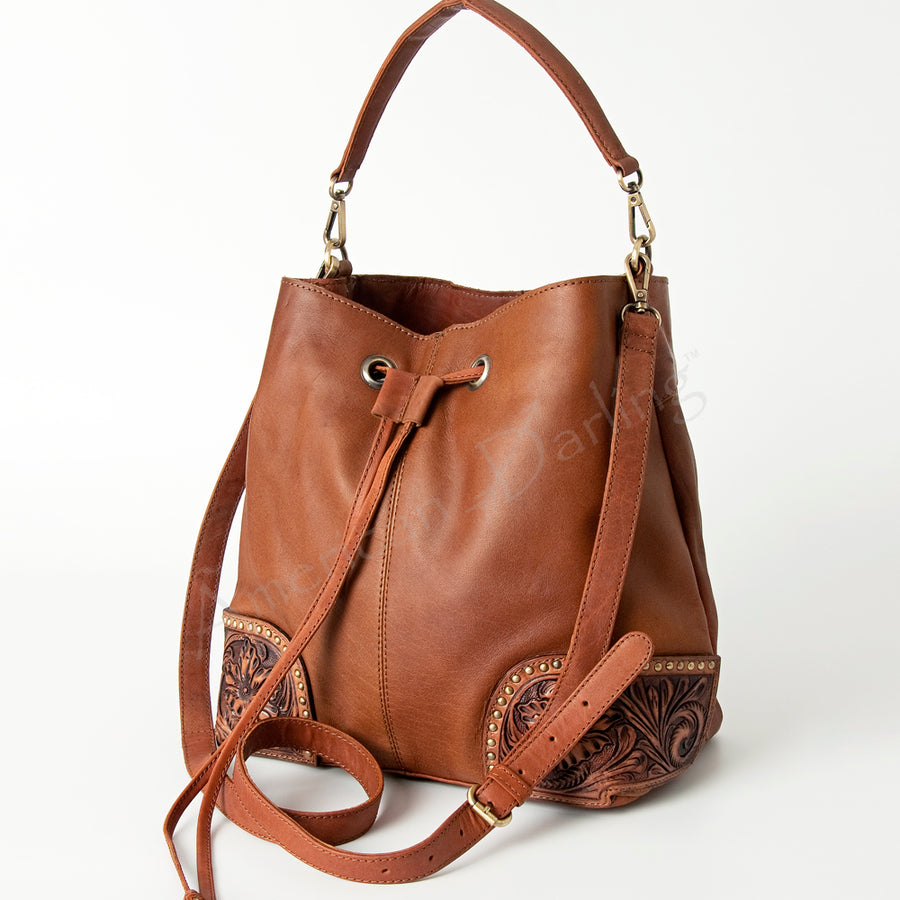 American Darling Western Hand-Tooled Floral Hobo Bag - Handcrafted Leather Drawstring Purse - Uhorse