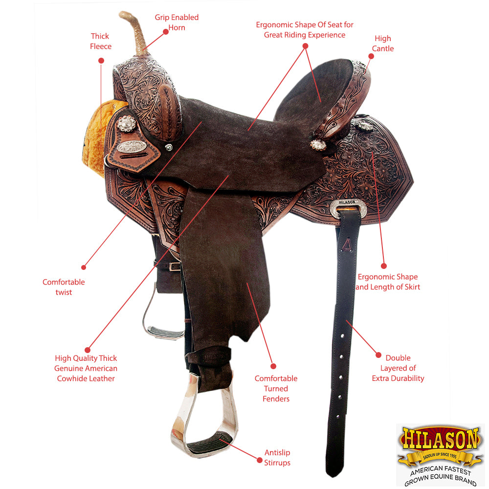 Flex Tree Western Horse Saddle In American Leather Barrel Trail By Hilason