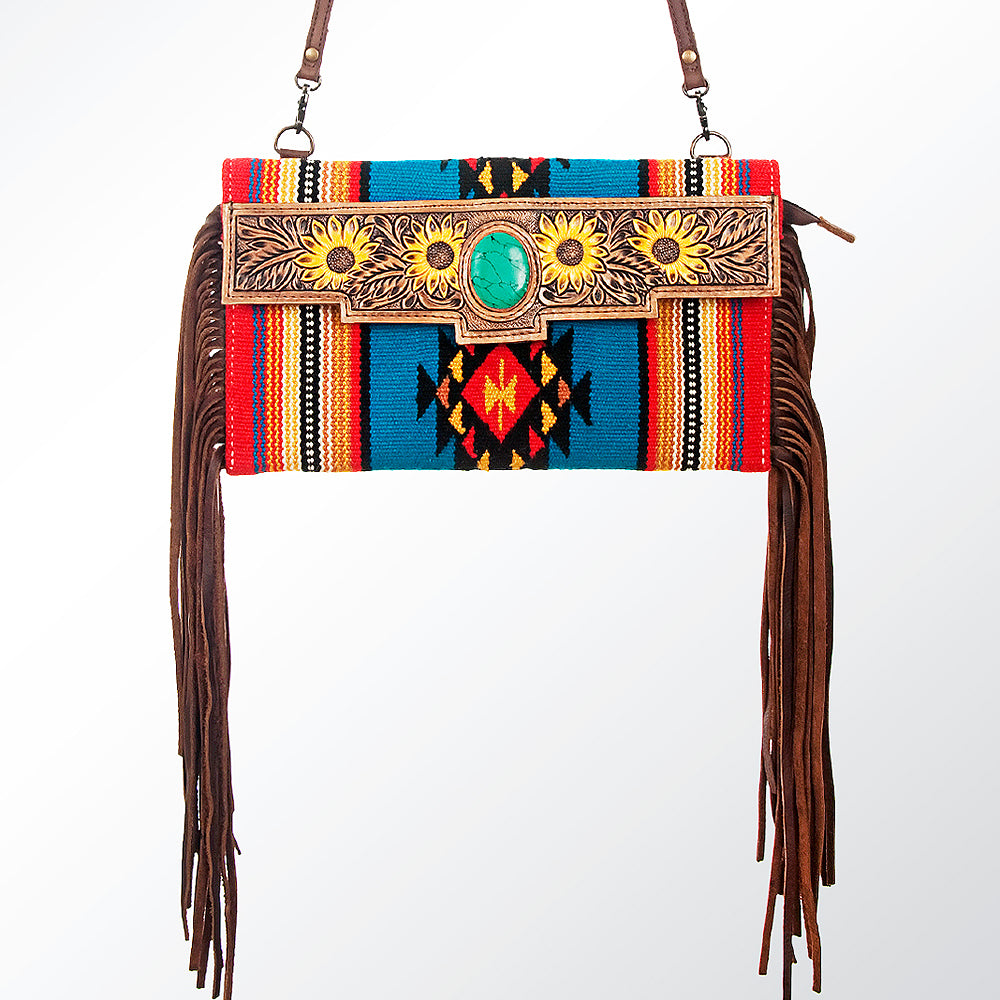 American Darling Cross Body Saddle Blanket Fabric Genuine Leather Western Women Bag Handbag Purse |College Casual Travel Bags