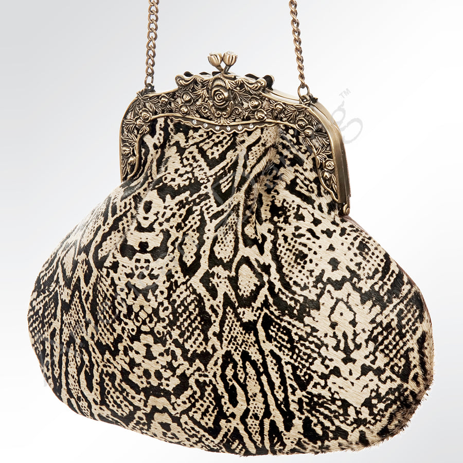 American Darling Coin Purse Bag Hair-On Cowhide Genuine Leather Western Pouch with Vintage Frame and Chain Strap