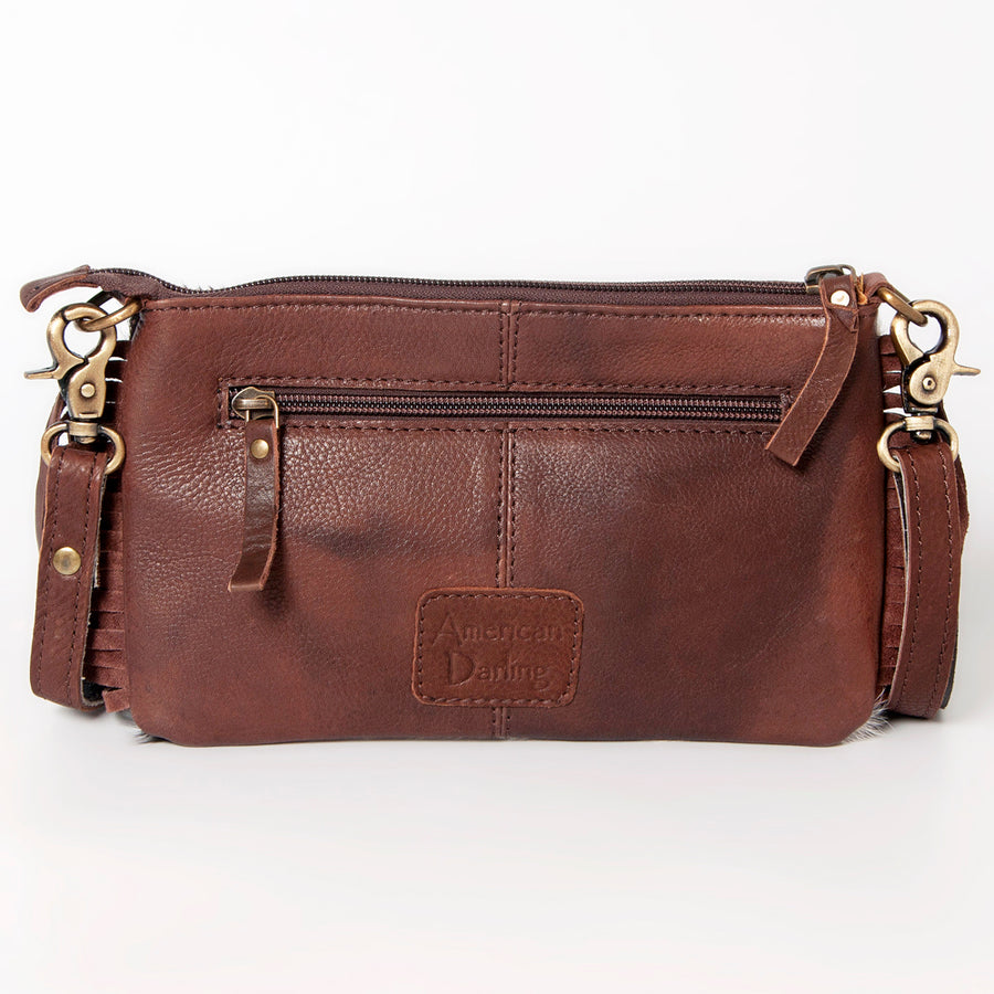 American Darling Small Cross body Bag Hair-On Cowhide Hand Tooled Genuine Leather with Fringes Western Purse