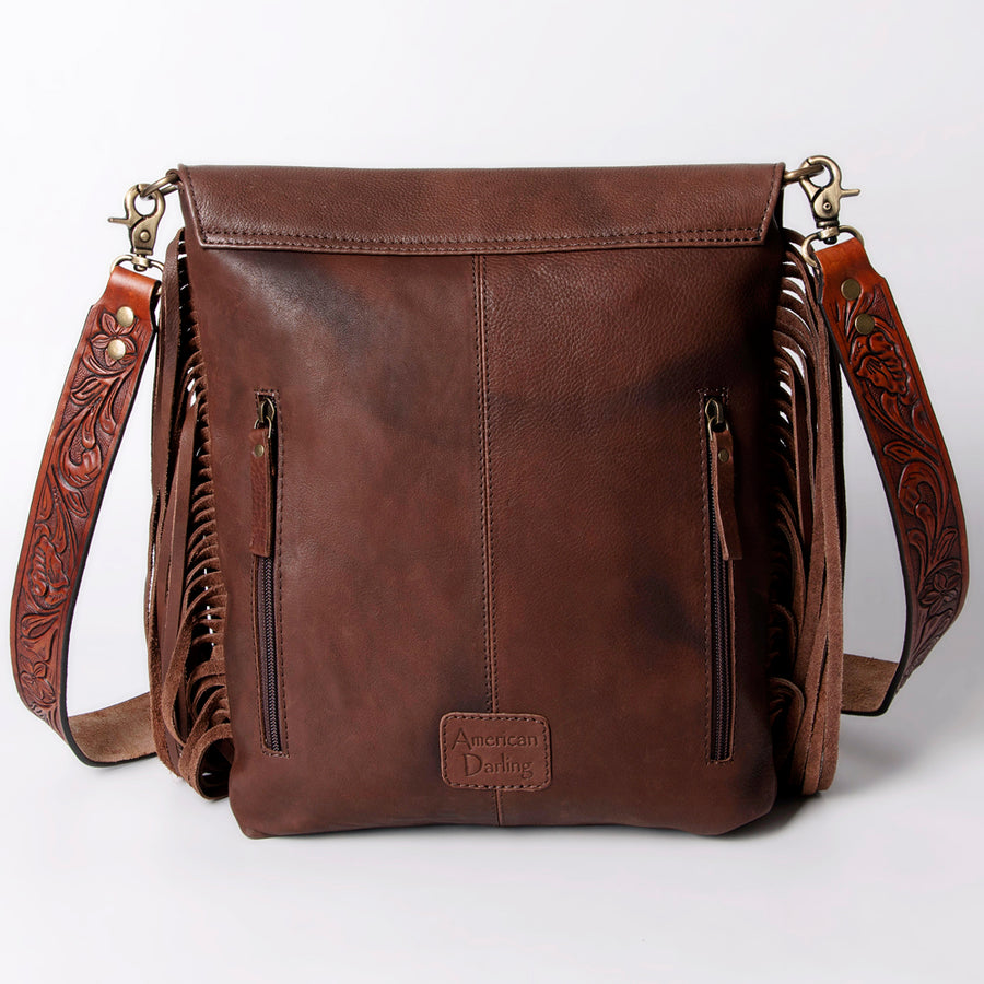 American Darling Messenger Hand Tooled Floral Carved Genuine Leather with Fringes Buck Stitched Western Accessories