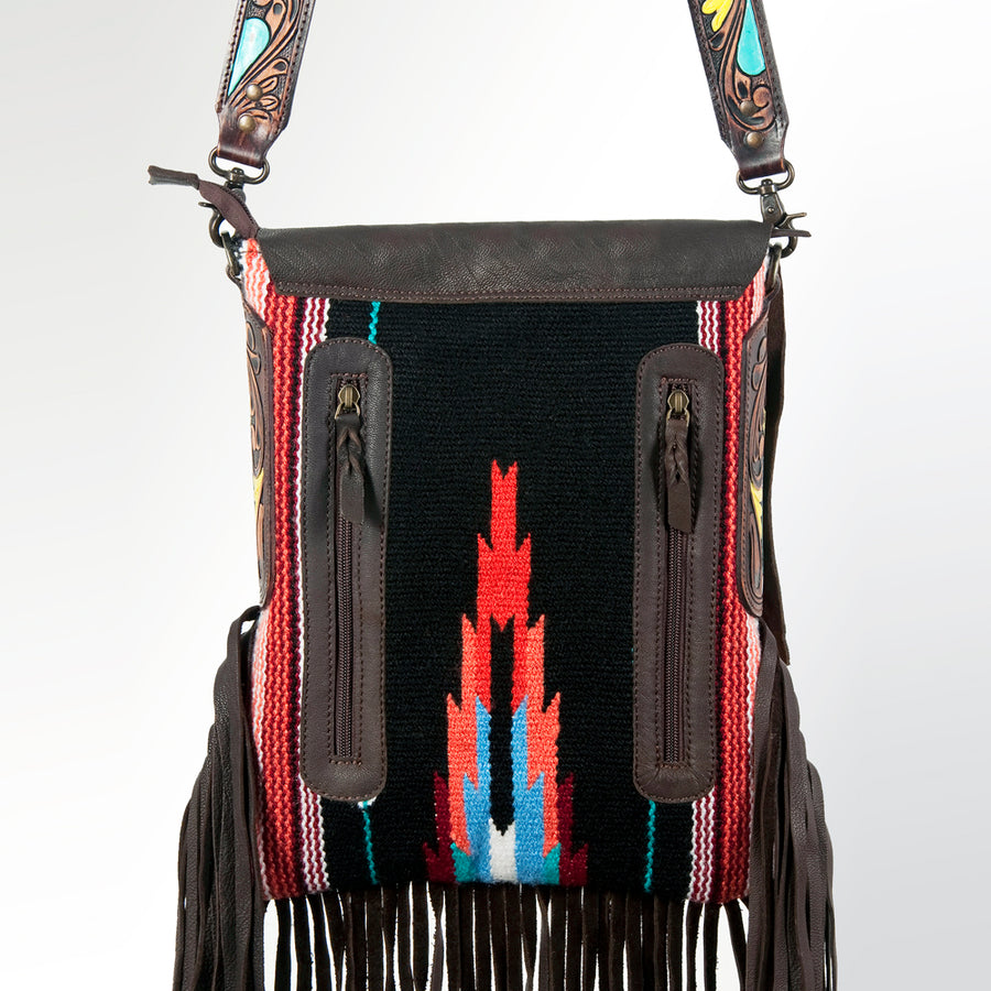American Darling Messenger Saddle Blanket Fabric Genuine Leather Western Women Bag Handbag Purse | Cute