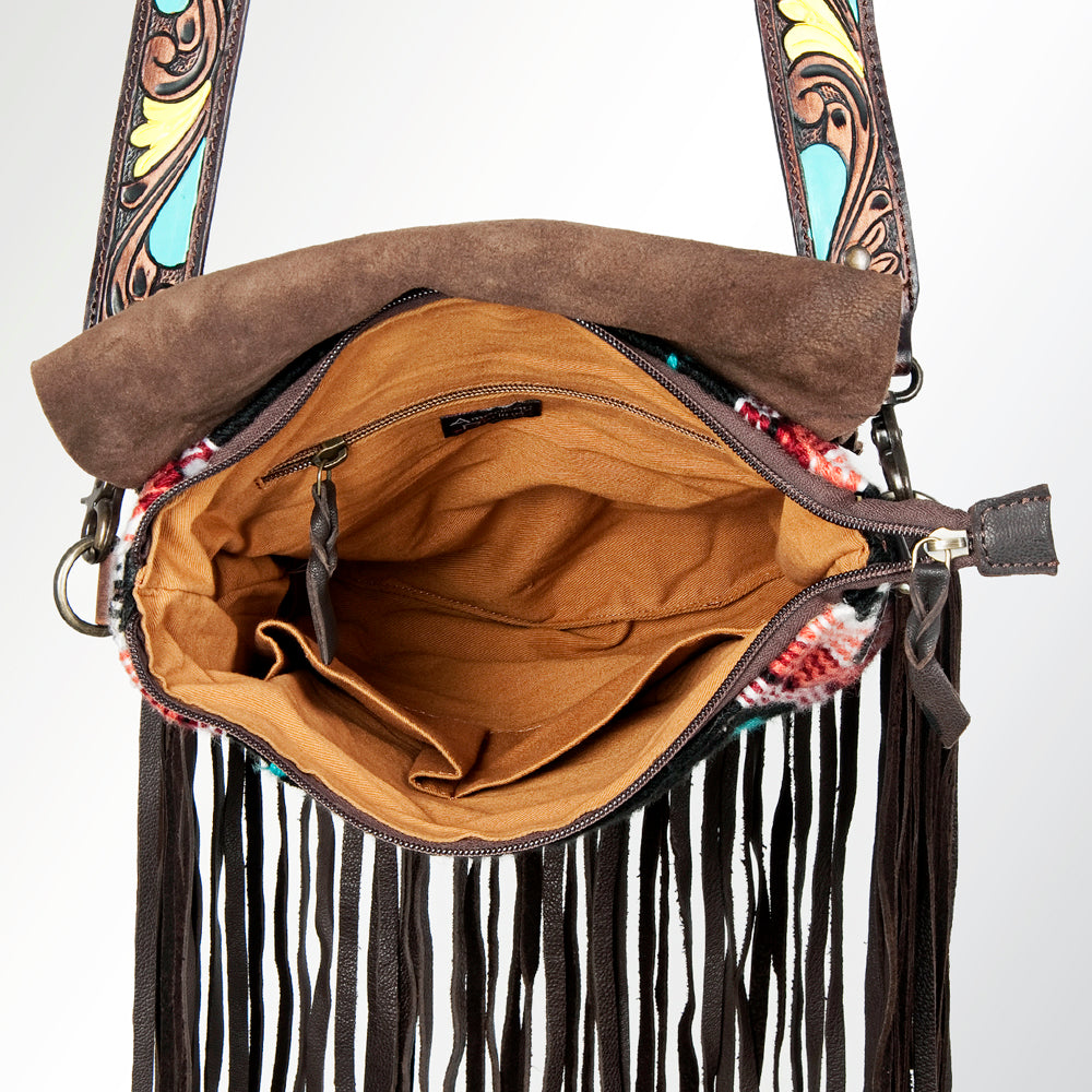 American Darling Messenger Saddle Blanket Fabric Genuine Leather Western Women Bag Handbag Purse | Cute