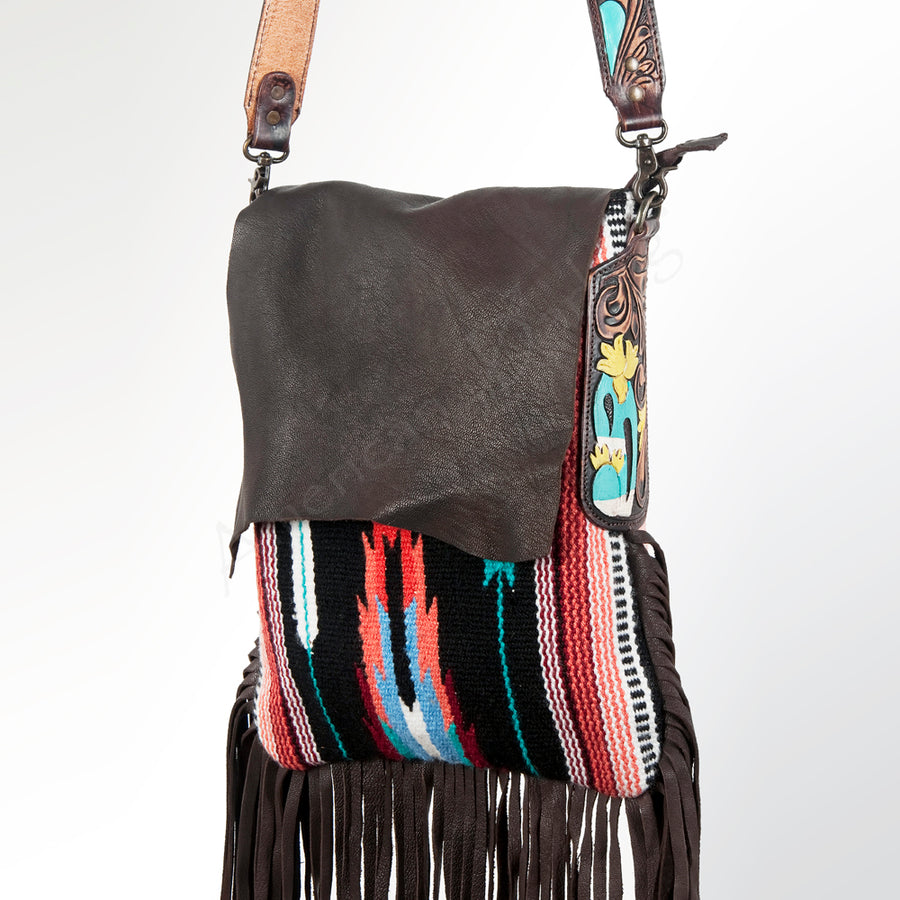 American Darling Messenger Saddle Blanket Fabric Genuine Leather Western Women Bag Handbag Purse | Cute - Uhorse