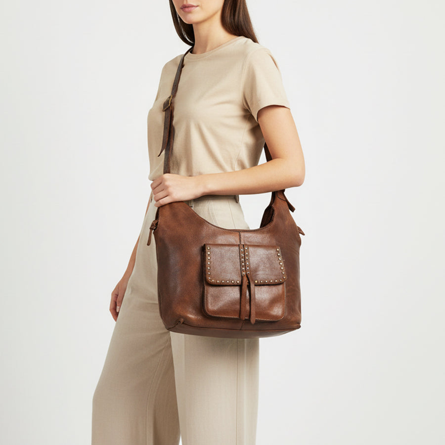 Spaghetti Western Swc125Brn Tote Vintage Handmade Drum Dyed Genuine European Cowhide Leather Women Bag Western Handbag Purse