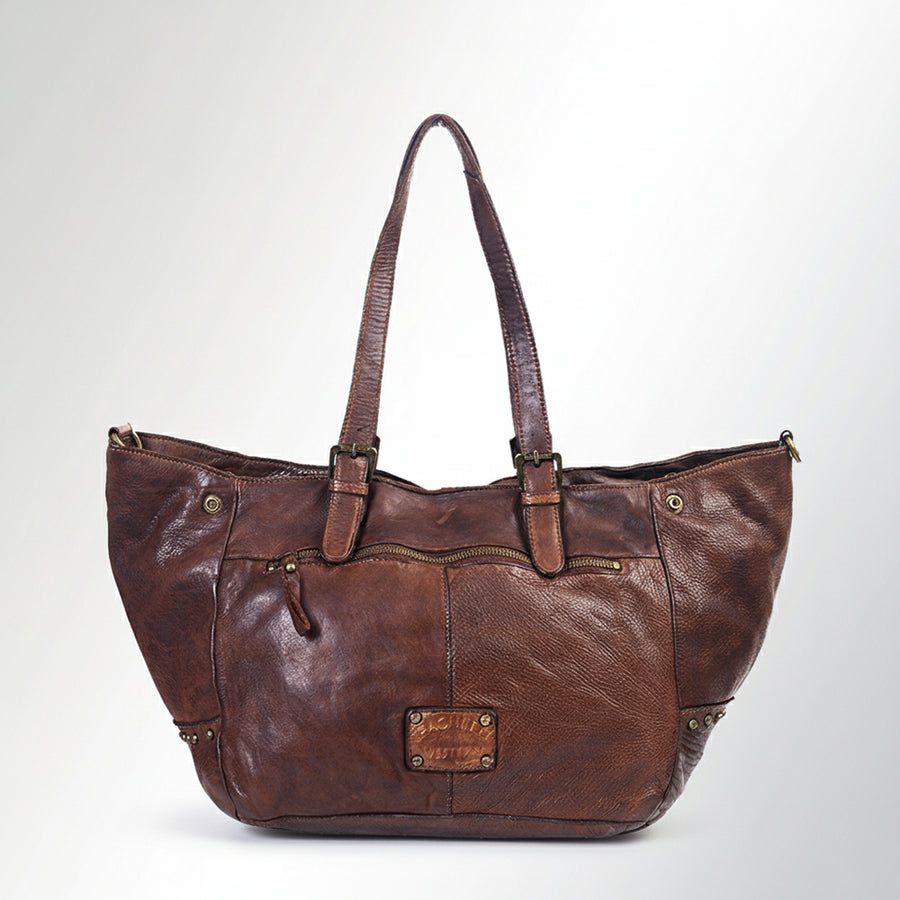 Spaghetti Western Swc126Brn Tote Vintage Handmade Drum Dyed Genuine European Cowhide Leather Women Bag Western Handbag Purse