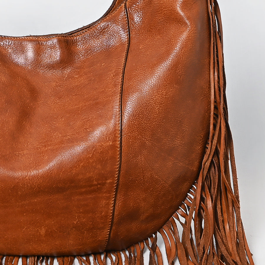 Spaghetti Western Swc127Tan Hobo Vintage Handmade Drum Dyed Genuine European Cowhide Leather Women Bag Western Handbag Purse