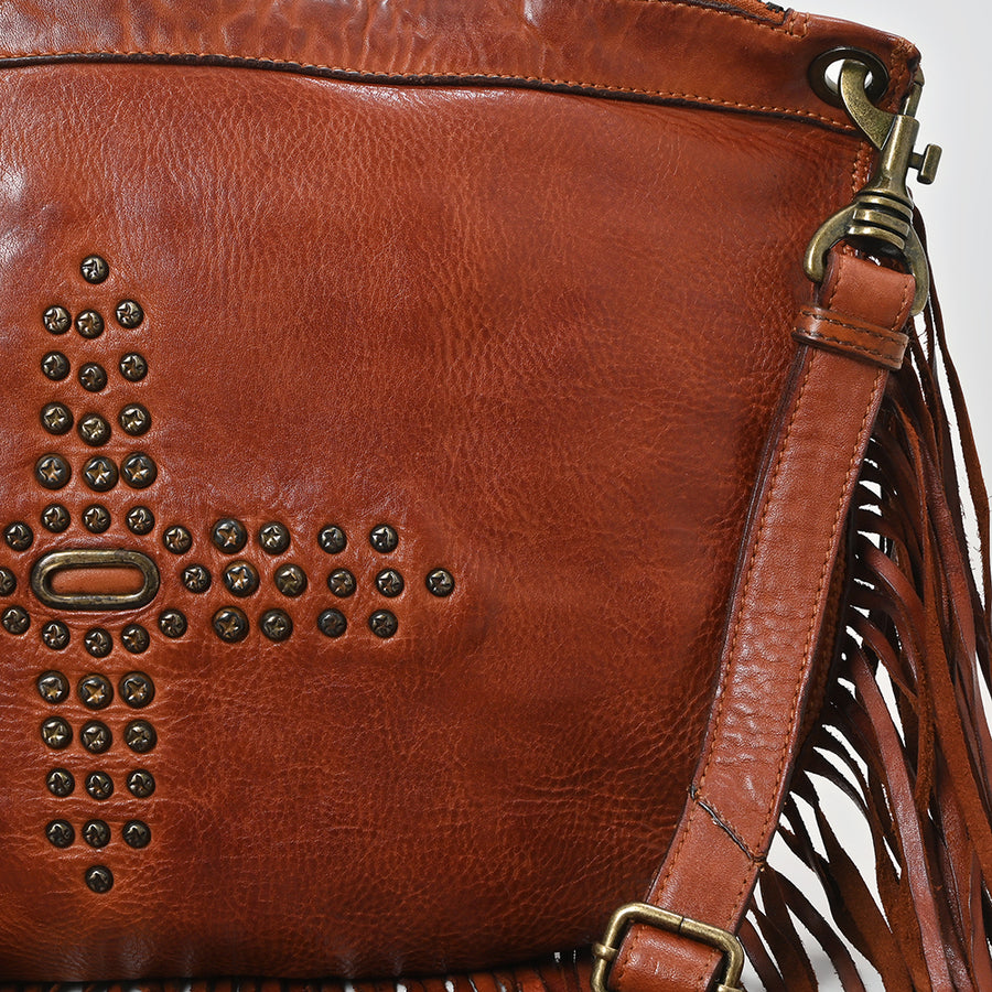 Spaghetti Western Swc128Cg Hobo Vintage Handmade Drum Dyed Genuine European Cowhide Leather Women Bag Western Handbag Purse