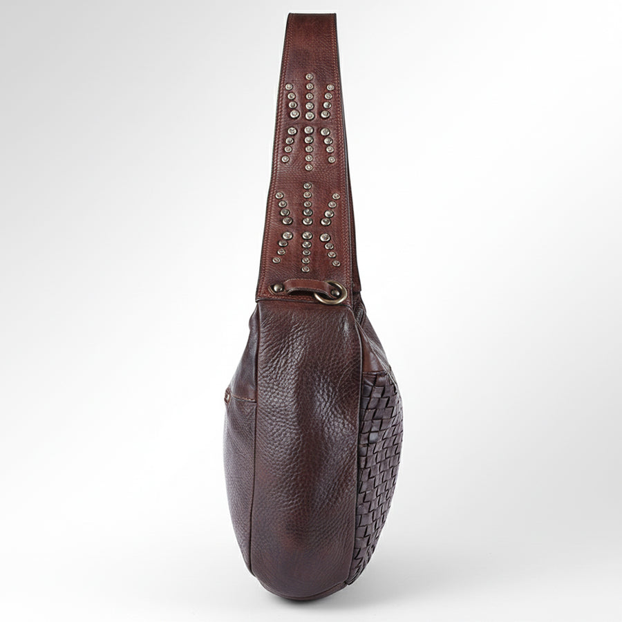 Spaghetti Western Swc129Brn Hobo Vintage Handmade Drum Dyed Genuine European Cowhide Leather Women Bag Western Handbag Purse