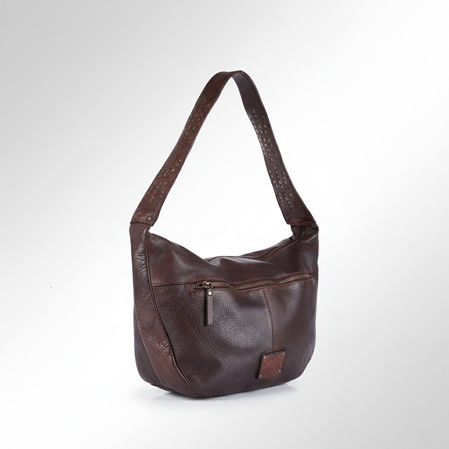 Spaghetti Western Swc129Brn Hobo Vintage Handmade Drum Dyed Genuine European Cowhide Leather Women Bag Western Handbag Purse