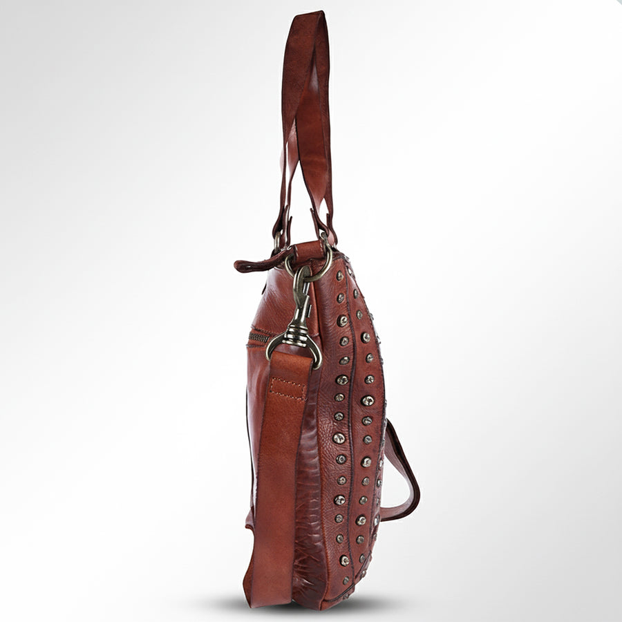 Spaghetti Western Swc134Cg Tote Vintage Handmade Drum Dyed Genuine European Cowhide Leather Women Bag Western Handbag Purse