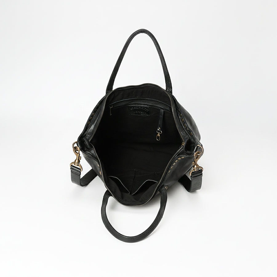 Spaghetti Western Swc135Ablk Tote Vintage Handmade Drum Dyed Genuine European Cowhide Leather Women Bag Western Handbag Purse