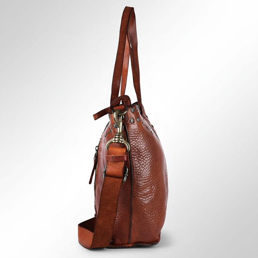 Spaghetti Western Swc135Btan Tote Vintage Handmade Drum Dyed Genuine European Cowhide Leather Women Bag Western Handbag Purse