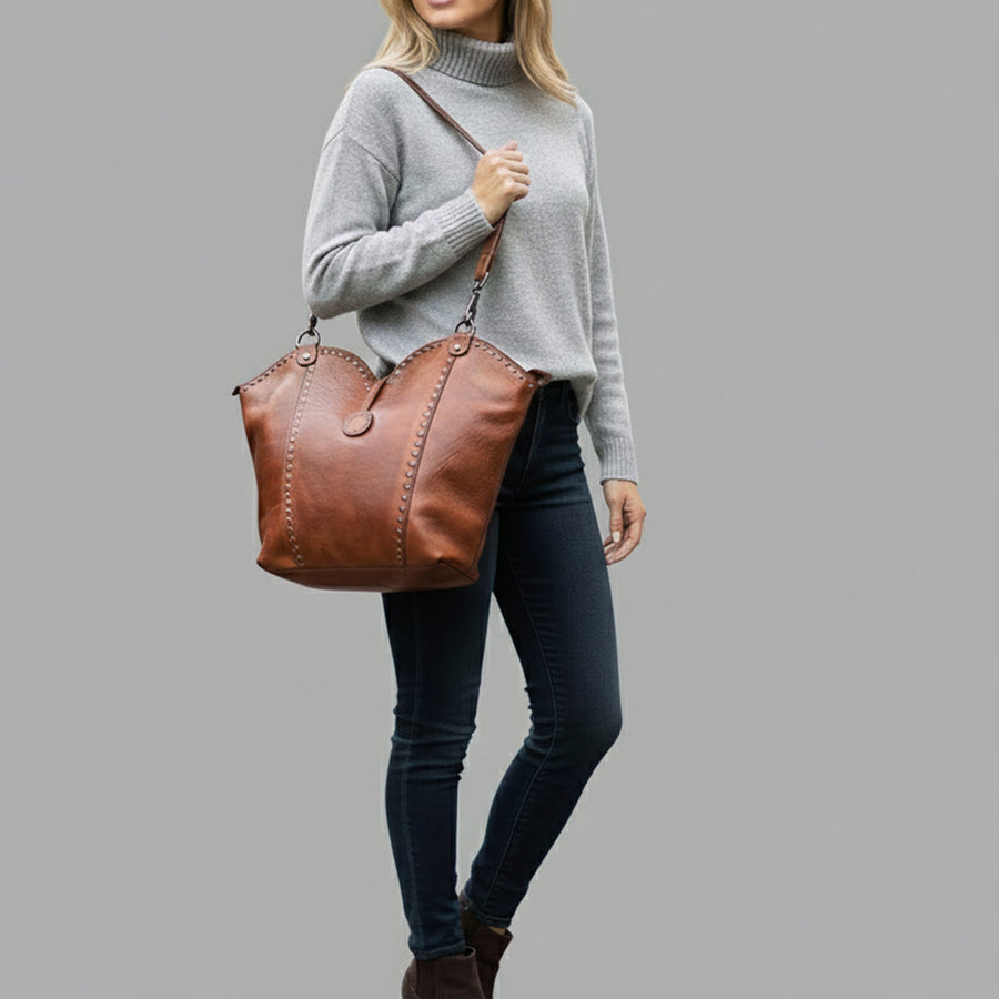 Spaghetti Western Swc136Btan Hobo Vintage Handmade Drum Dyed Genuine European Cowhide Leather Women Bag Western Handbag Purse