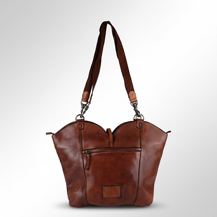 Spaghetti Western Swc136Btan Hobo Vintage Handmade Drum Dyed Genuine European Cowhide Leather Women Bag Western Handbag Purse