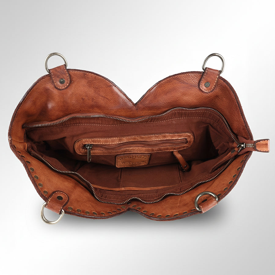 Spaghetti Western Swc136Btan Hobo Vintage Handmade Drum Dyed Genuine European Cowhide Leather Women Bag Western Handbag Purse