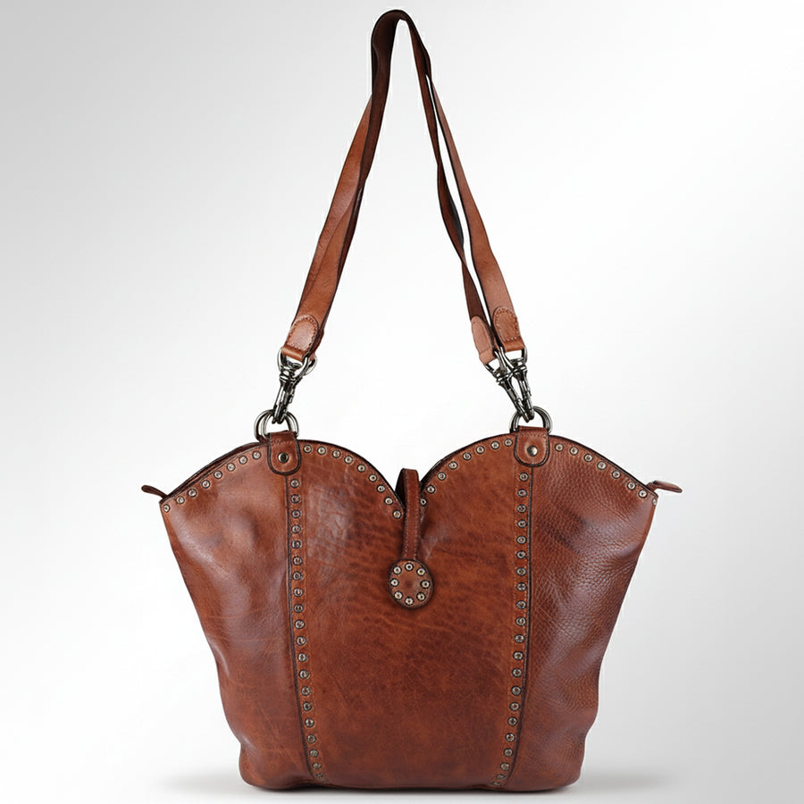 Spaghetti Western Swc136Btan Hobo Vintage Handmade Drum Dyed Genuine European Cowhide Leather Women Bag Western Handbag Purse