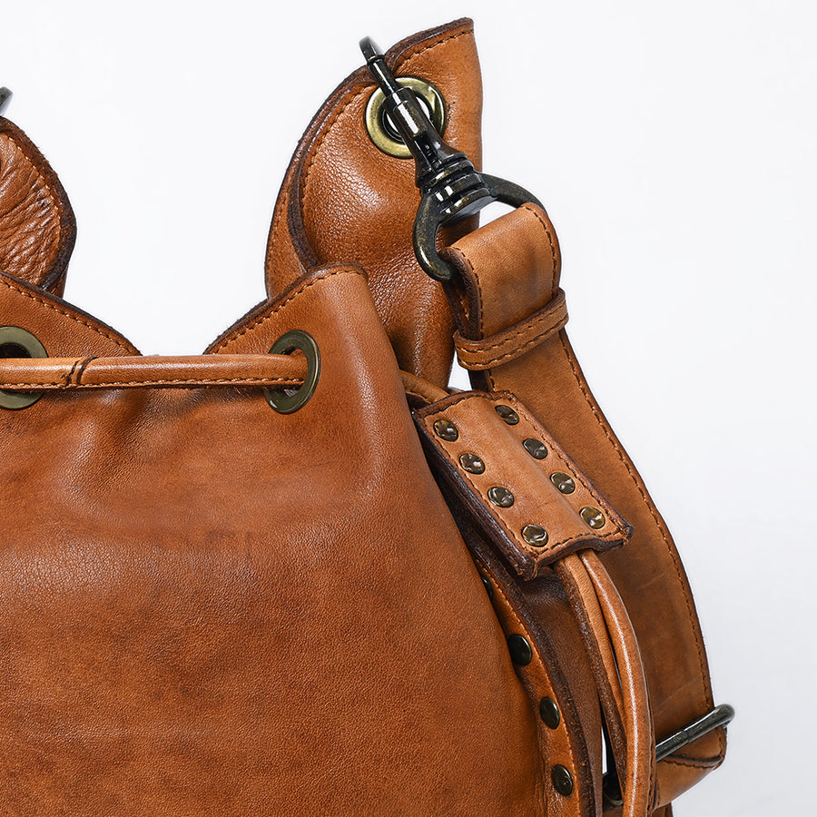 Spaghetti Western Swc137Tan Bucket Vintage Handmade Drum Dyed Genuine European Cowhide Leather Women Bag Western Handbag Purse