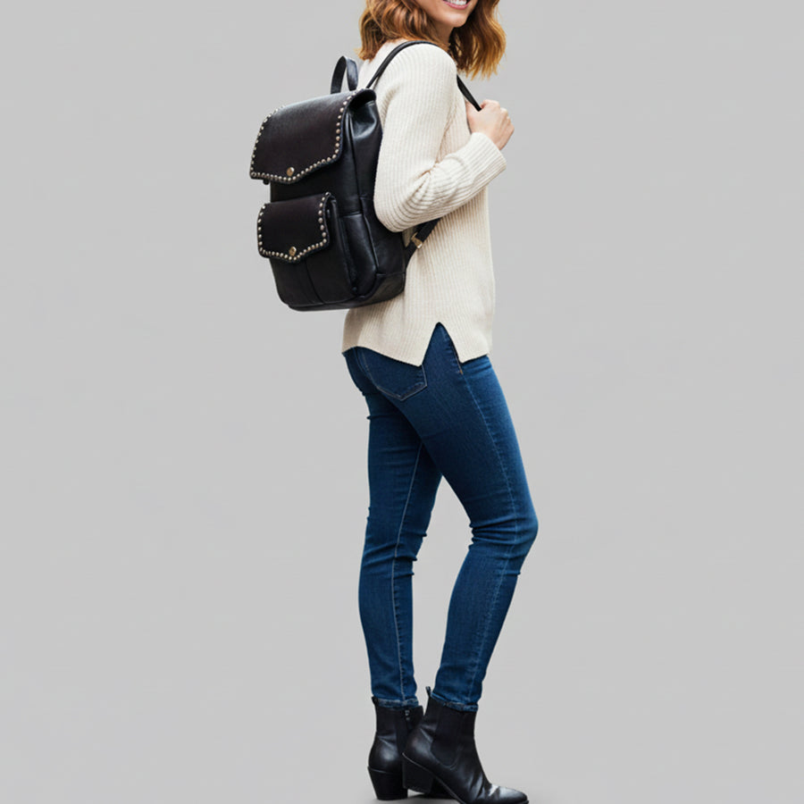 Spaghetti Western Swc139Blk Backpack Vintage Handmade Drum Dyed Genuine European Cowhide Leather Women Bag Western Handbag Purse