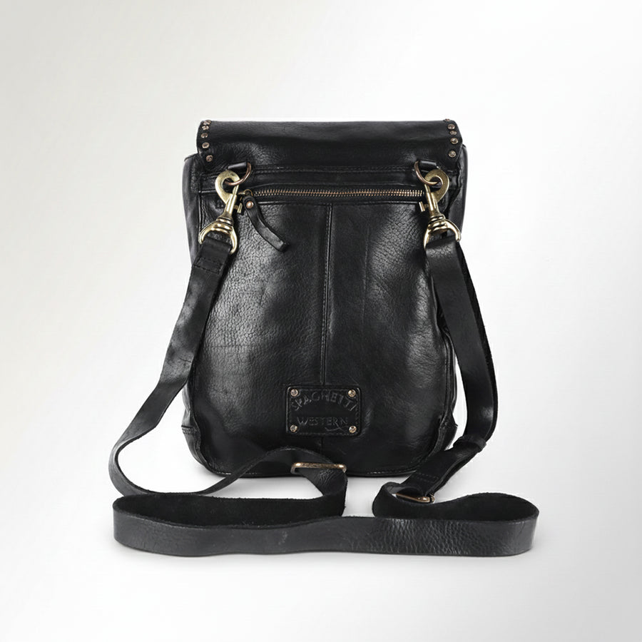 Spaghetti Western Swc139Blk Backpack Vintage Handmade Drum Dyed Genuine European Cowhide Leather Women Bag Western Handbag Purse