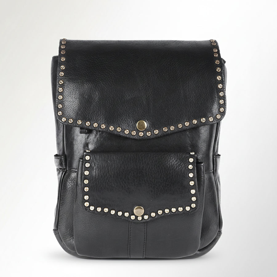 Spaghetti Western Swc139Blk Backpack Vintage Handmade Drum Dyed Genuine European Cowhide Leather Women Bag Western Handbag Purse