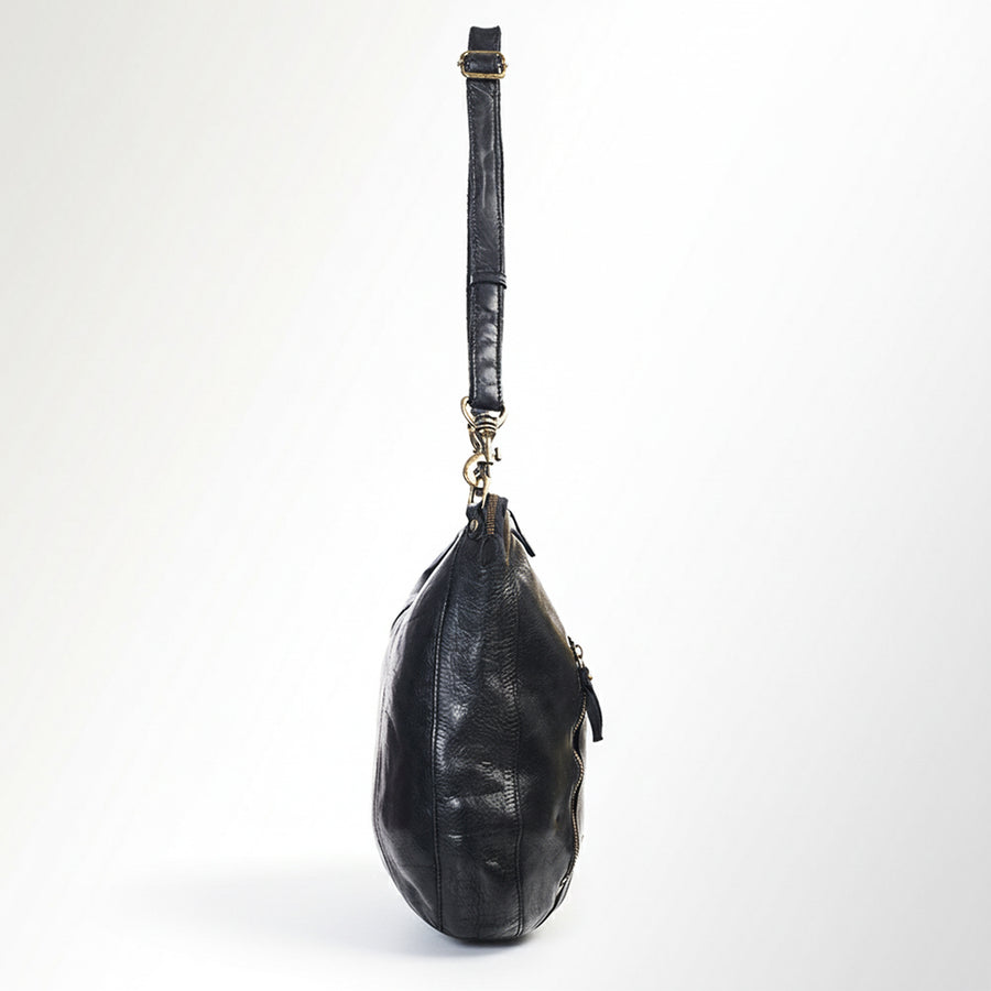 Spaghetti Western Swc143Blk Hobo Vintage Handmade Drum Dyed Genuine European Cowhide Leather Women Bag Western Handbag Purse