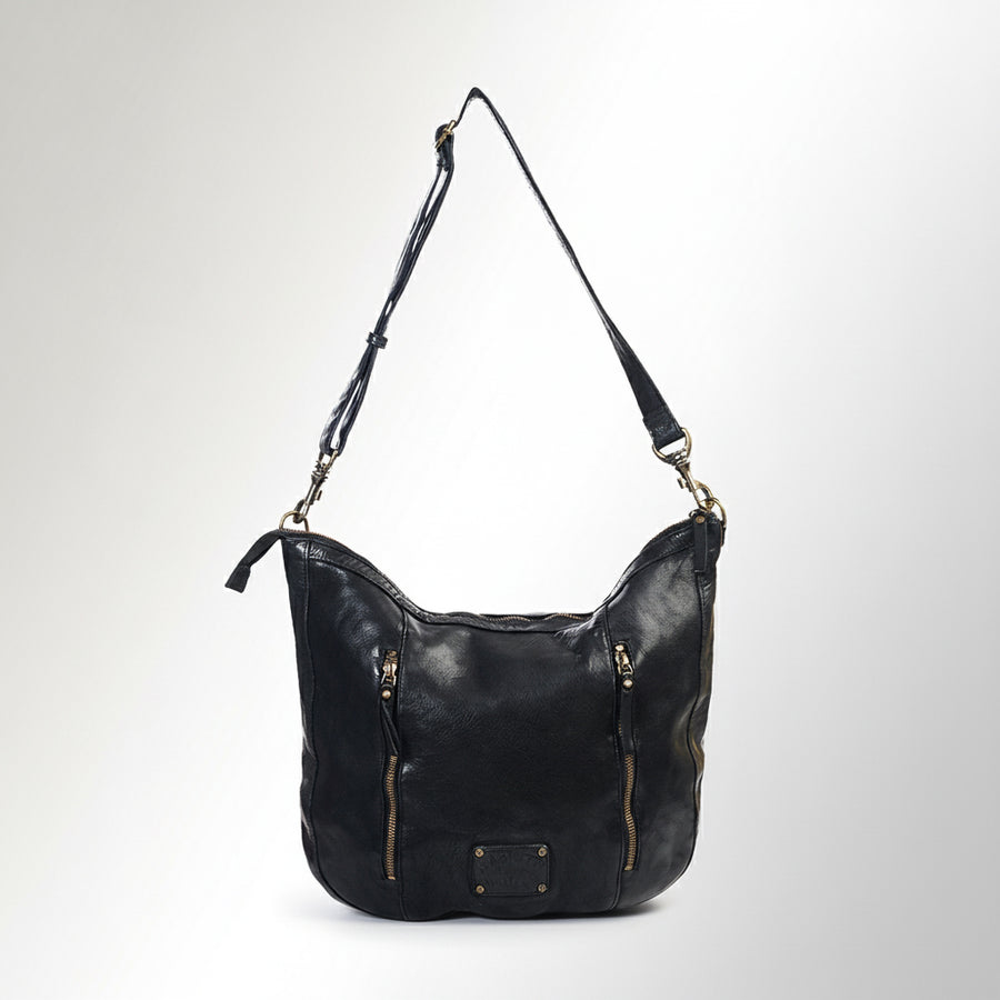 Spaghetti Western Swc143Blk Hobo Vintage Handmade Drum Dyed Genuine European Cowhide Leather Women Bag Western Handbag Purse