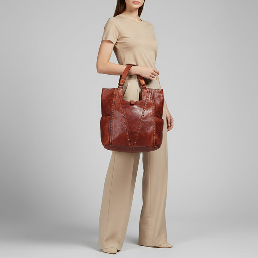 Spaghetti Western Swc144Acg Tote Vintage Handmade Drum Dyed Genuine European Cowhide Leather Women Bag Western Handbag Purse