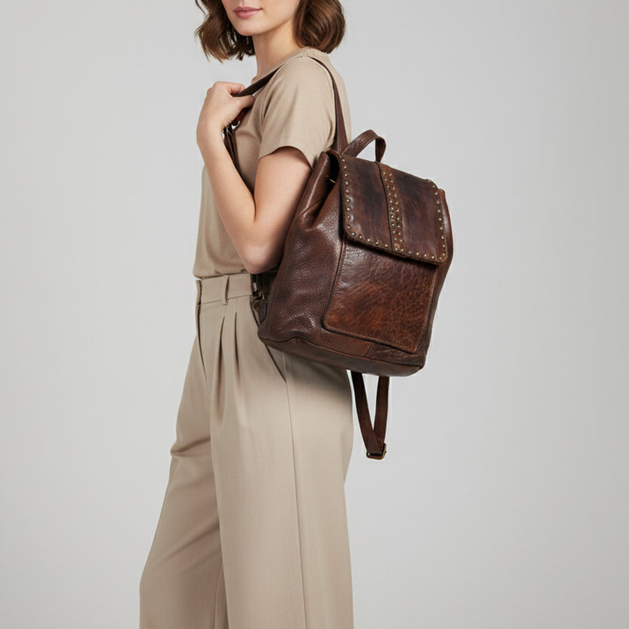 Spaghetti Western Swc145Abrn Backpack Vintage Handmade Drum Dyed Genuine European Cowhide Leather Women Bag Western Handbag Purse