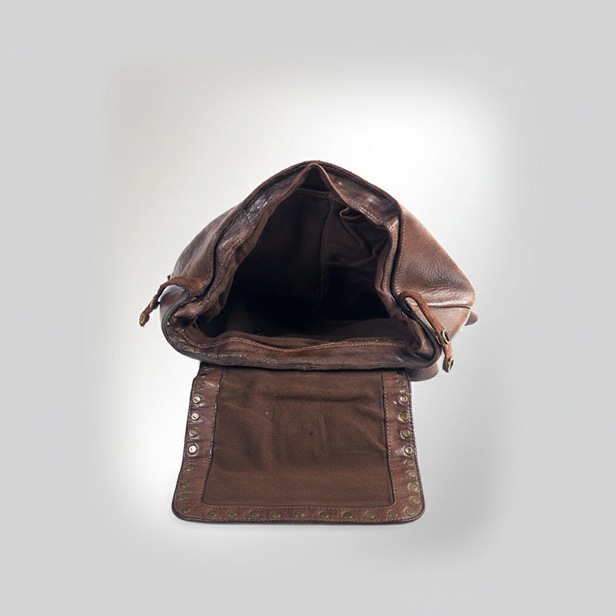 Spaghetti Western Swc145Abrn Backpack Vintage Handmade Drum Dyed Genuine European Cowhide Leather Women Bag Western Handbag Purse