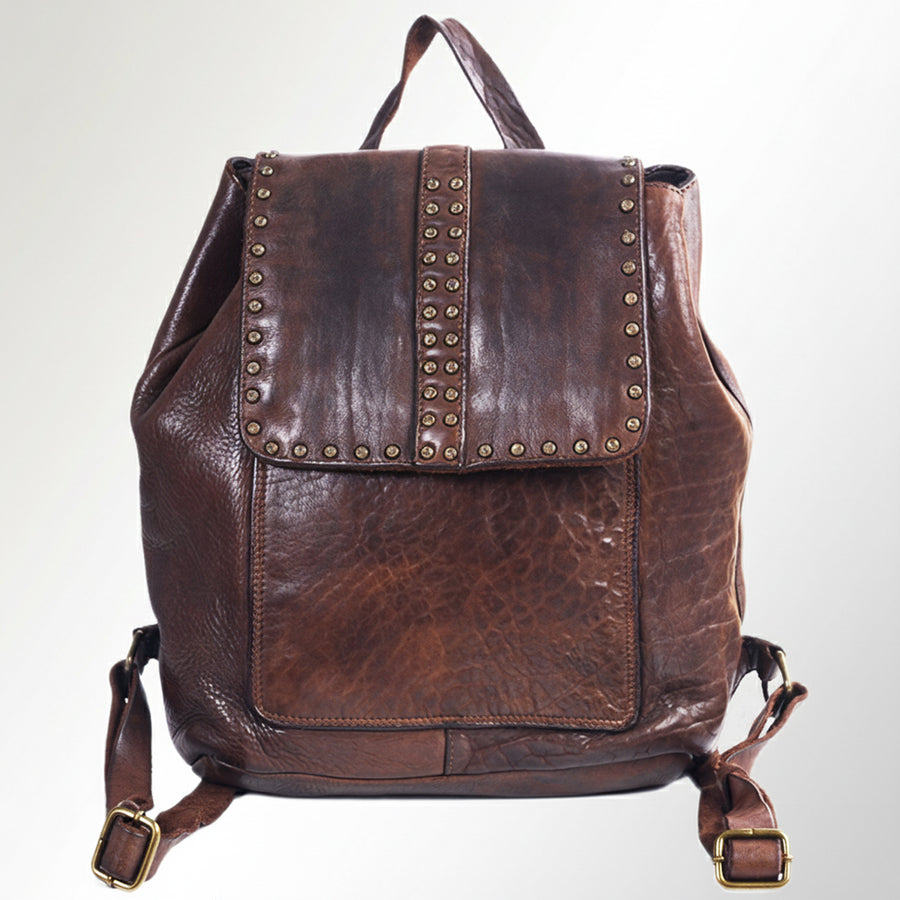 Spaghetti Western Swc145Abrn Backpack Vintage Handmade Drum Dyed Genuine European Cowhide Leather Women Bag Western Handbag Purse
