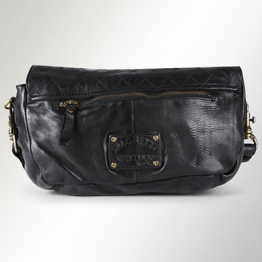 Spaghetti Western Swc151Blk Envelope Vintage Handmade Drum Dyed Genuine European Cowhide Leather Women Bag Western Handbag Purse
