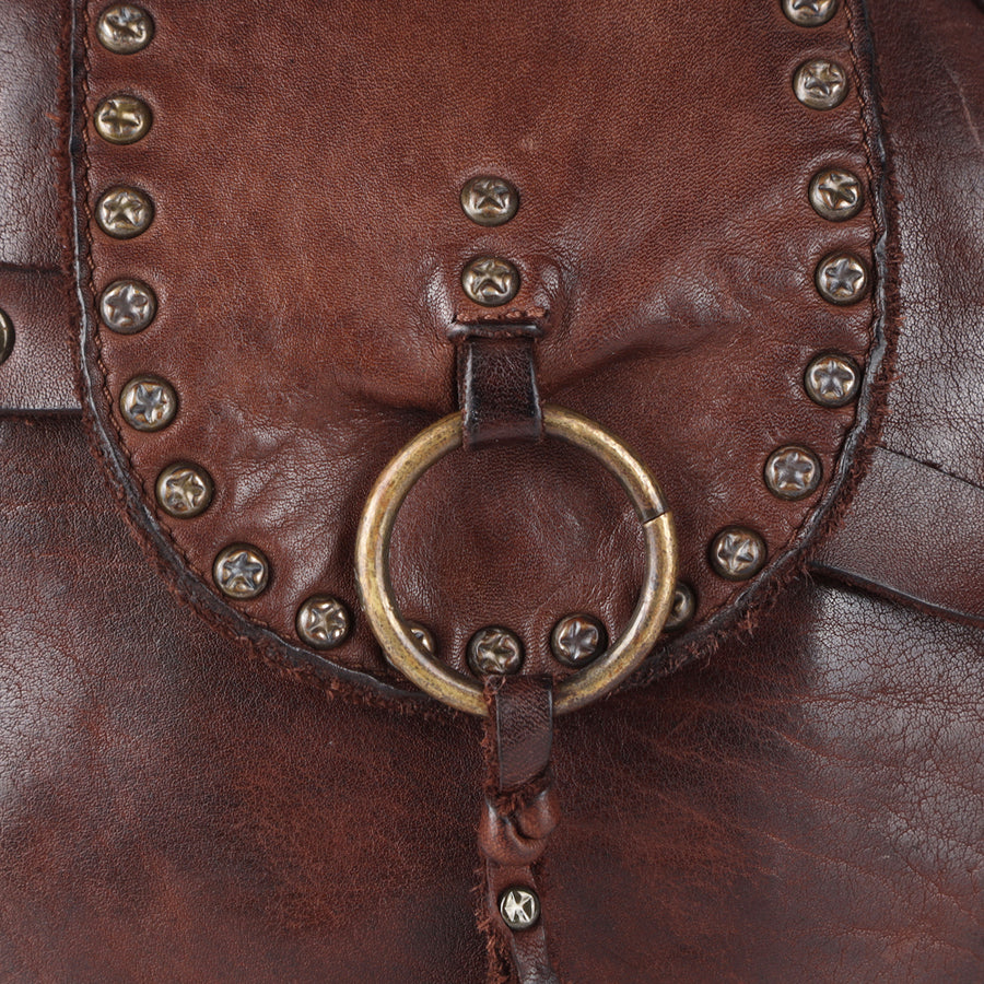 Spaghetti Western Swc152Brn Canteen Vintage Handmade Drum Dyed Genuine European Cowhide Leather Women Bag Western Handbag Purse