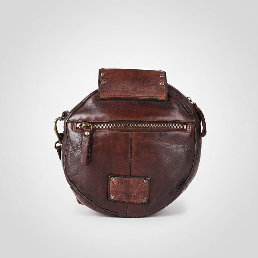 Spaghetti Western Swc152Brn Canteen Vintage Handmade Drum Dyed Genuine European Cowhide Leather Women Bag Western Handbag Purse