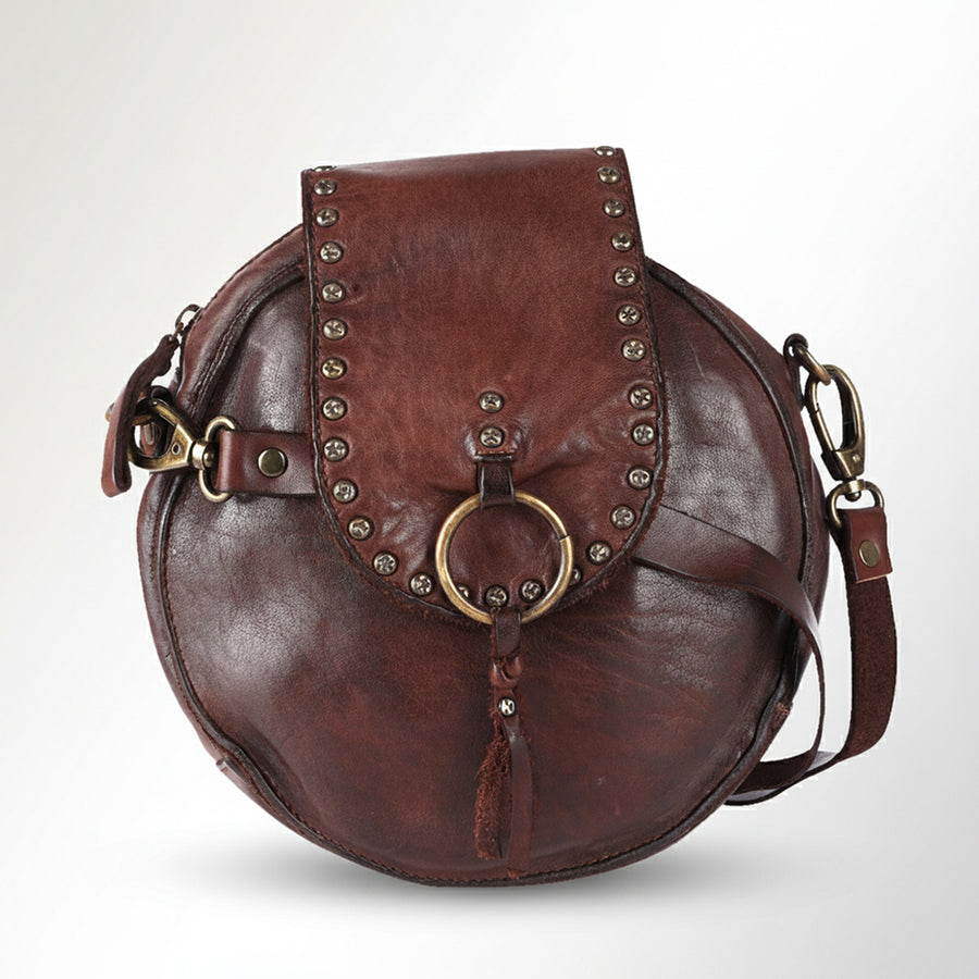 Spaghetti Western Swc152Brn Canteen Vintage Handmade Drum Dyed Genuine European Cowhide Leather Women Bag Western Handbag Purse