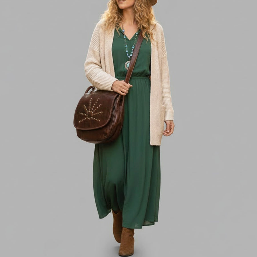 Spaghetti Western Swc156Brn Cross Body I Vintage Handmade Drum Dyed Genuine European Cowhide Leather Women Bag Western Handbag Purse